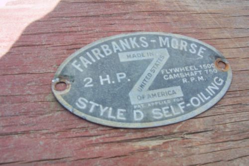 Fairbanks Morse Z D Aluminum Name tag 2 HP ZD Hit Miss Flywheel Gas Engine