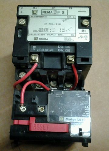 Square D 8536SB02H20S Size 0 120Vac Coil Starter W/ Motorlogic Overload 6-18Amp