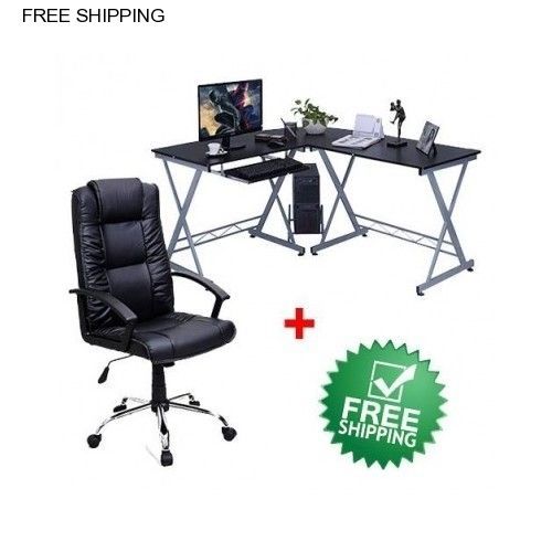 Complete pc laptop computer pu leather ergonomic task office chair desk table for sale