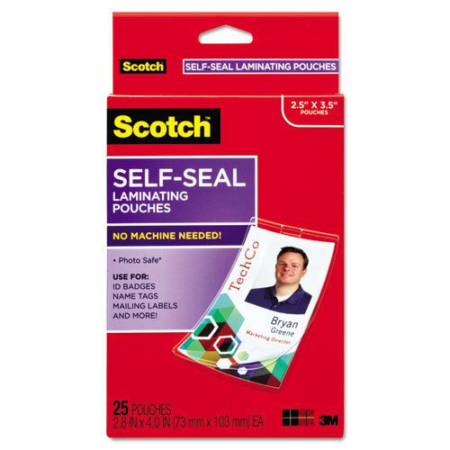 Self-Sealing Laminating Pouches w/Clip, 12.5 mil, 2 15/16 x 4 1/16, 25/Pack