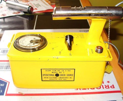 Anton Model 5 geiger counter with probe, earphone plus Radioactive test source