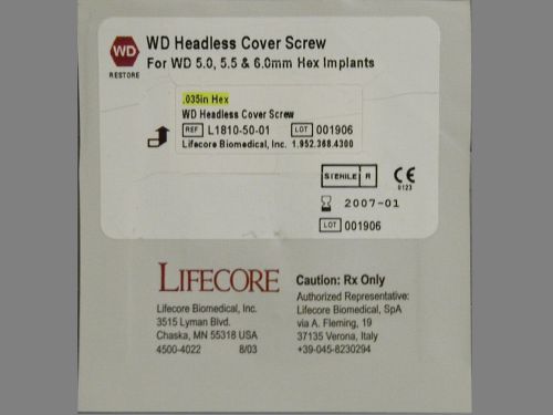 Restore WD Headless Cover Screw Lifecore Keystone Ext Hex Implant