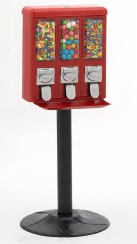 Triple Time Gumball and Candy Vending Machine RED or Yellow.