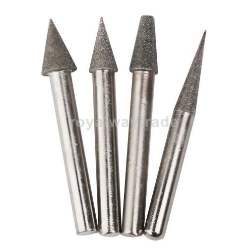 4pcs 6mm Shank Diamond Coated Cone Shape Grinding Burrs Bits 6/8/8/10mm
