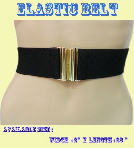 2&#034; wide s size 8-12 black golden buckle women wide stretch elastic waist belt for sale