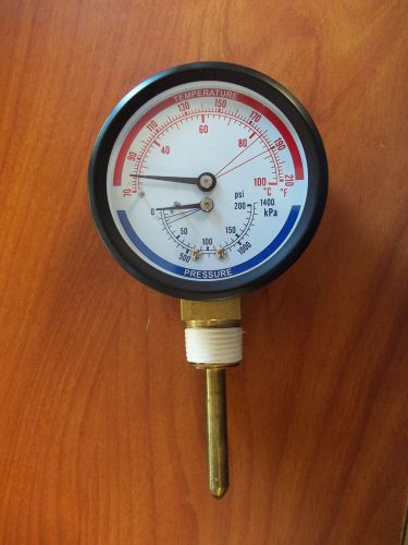 3&#034; Tridicator Boiler Gauge Temperature 70-210°F Pressure 1/2&#034; 0-200 PSI