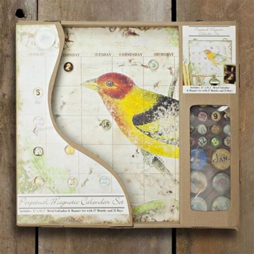 Lone Elm Vintage Rustic Perpetual Magnetic Calendar Set Bird &amp; Music Note