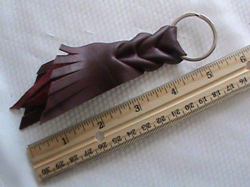 4.5&#034; genuine leather red burgundy maroon braided fringed key-chain USA handmade