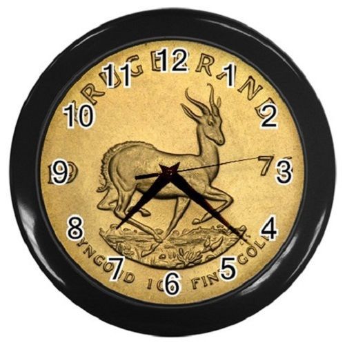 Custom Krugerrand Gold Coin Wall Clock (Black) Free Shipping