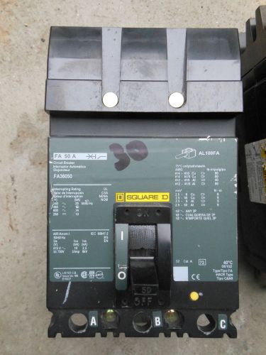 Square d fa36050 circuit breaker iline 3pole 50amp 600v 1yr warranty! for sale