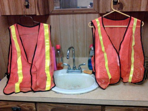 2 Security Safety Vests Orange Yellow Stripe Mesh Pattern