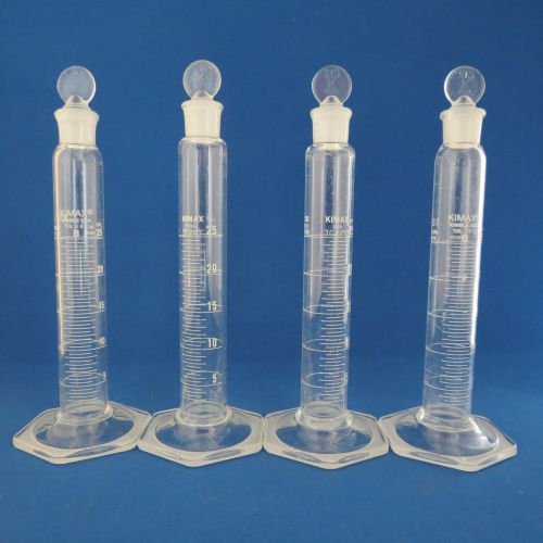 Qty 4 kimax 25ml graduated mixing cylinders w/ stoppers 20039 for sale