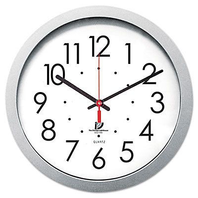Quartz Flat Rim Clock, 14-1/2&#034;, Silver, Sold as 1 Each