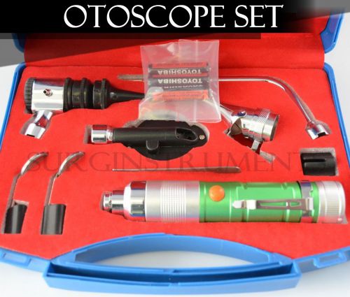 Otoscope &amp; ophthalmoscope - green - 11 piece ent medical diagnostic set for sale
