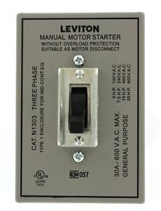 Leviton n1303-ds 30 amp, 600 volt, toggle three-pole ac motor starter, suitable for sale