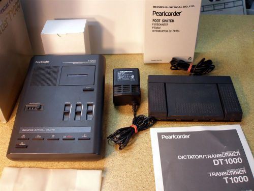 OLYMPUS Pearlcorder T1000 Microcassette Transcriber System w/ Foot Pedal &amp; Boxes