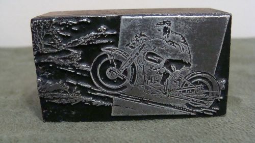 Rare old vintage harley davidson motorcycle up hill logo printing type block for sale