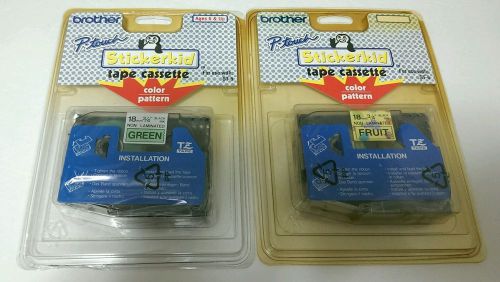 Lot of 2 Genuine Brother P-Touch Label Tapes TZe-741 Green &amp; TZ-PF41 Fruit Print