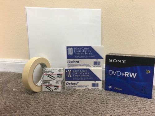 Avery 3&#034; Binder Paper Clips Masking Tape Index Card Sony DVD+RW 10 Pack Bundle