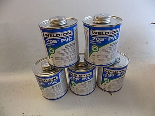Five 1 Qt Cans Weld On 705 Industrial Grade Gray PVC Solvent Cement