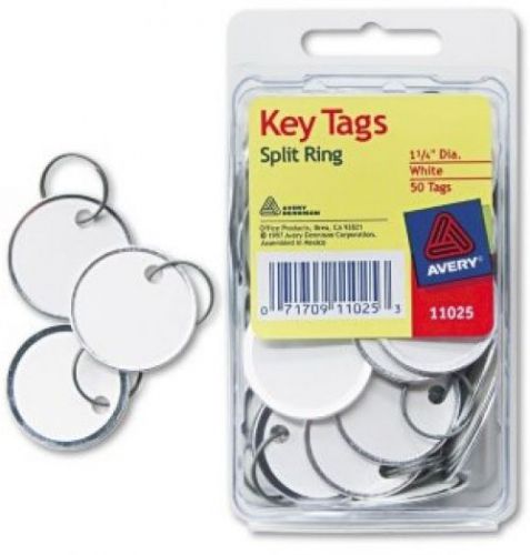 Avery Metal Rim Key Tags, Card Stock/Metal, 1-1/4 Diameter, White, 50 TagsAvery