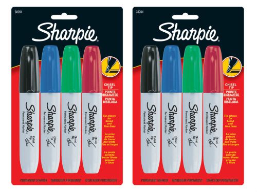 [x2] sharpie 38254 chisel-tip permanent markers assorted colors 4-pack for sale