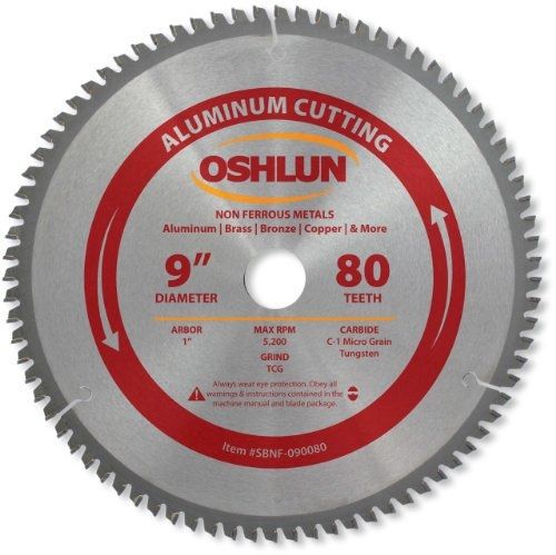 Oshlun SBNF-090080 9-Inch 80 Tooth TCG Saw Blade with 1-Inch Arbor for Aluminum