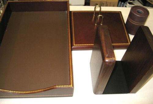 Contemporary faux leather desk set with Bookends