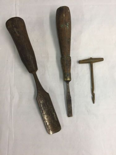 Antique Hargreaves Smith &amp; Co Gouge Chisel And Tools Lot-Auger-File-Wheel