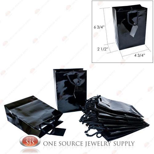 12 Solid Glossy Black Tote Gift Merchandise Bags 4 3/4&#034; x 2 1/2 &#034; x 6 3/4&#034;H