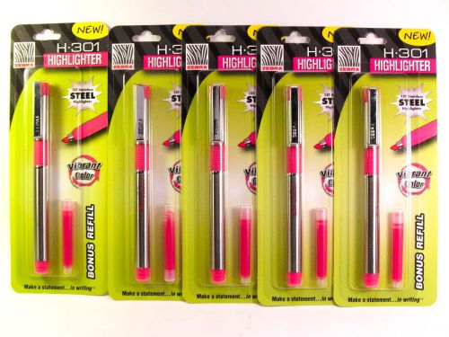5 Zebra H301 Stainless Steel Pink Highlighter Chisel Tip Ink Refillable Pen