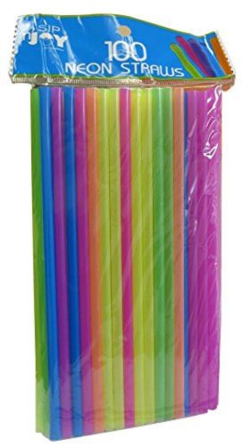 Crystalware Plastic Non-bendable Straws 7 3/4&#034;, 400 Straws, Neon Colors, (4 B...