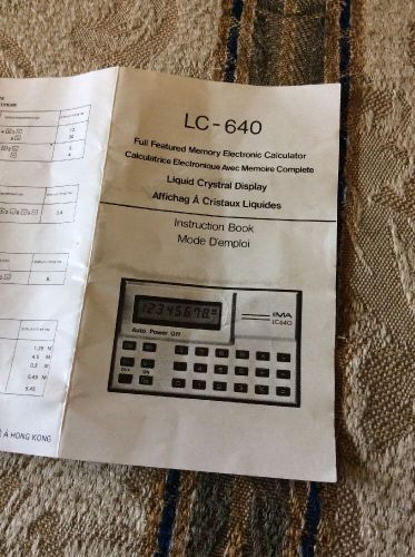 Vintage IMA Calculator LC-640 Instruction Book Only LC640