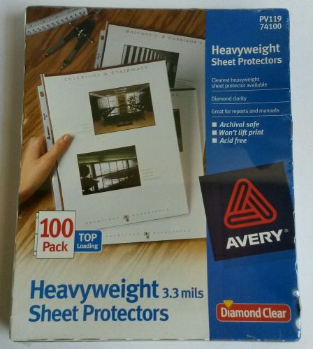 Avery Diamond Clear Heavyweight 3.3mils Sheet Protector 100 Pack 74100 PV119