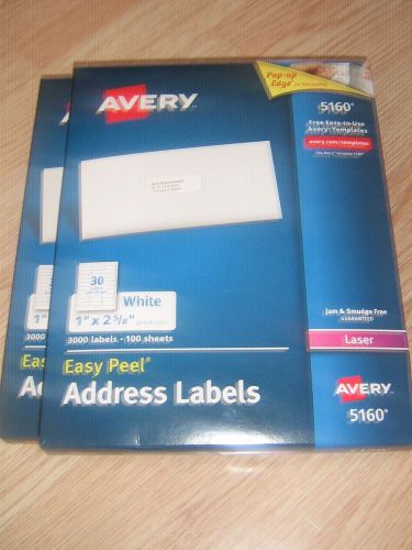 Avery Easy Peel Address Labels 5160 - 2 Packs 6000 Labels 1&#034; x 2 5/8&#034; White