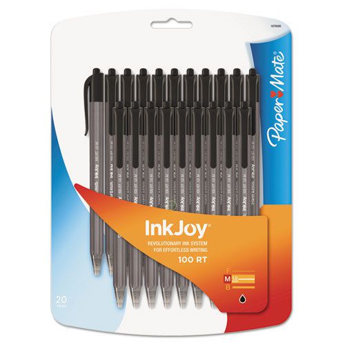 InkJoy 100RT Retractable Ballpoint Pen, 1.0mm, Black Ink, 20/Pack