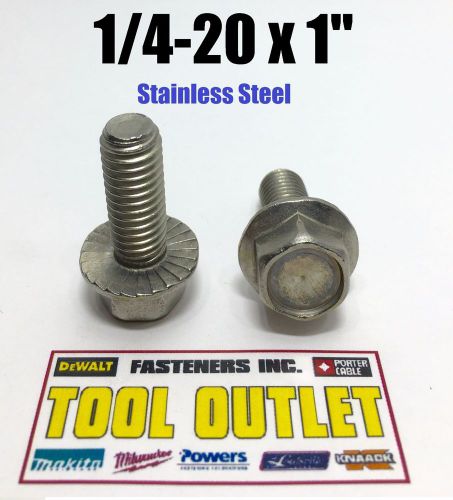 (qty 250) 1/4&#034;-20 x 1&#034; stainless steel hex cap serrated flange bolt ft unc for sale