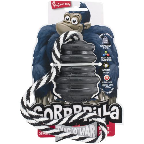 &#034;multipet gorrrrilla tough rubber treat toy w/rope 3.5&#034;&#034;-black&#034; for sale