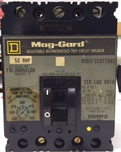 Used square d 50amp mag gard adjustable inst. trip circuit breaker for sale
