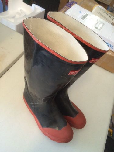 Rubber Knee Boot,BOSS Size 10, Black &amp; Red