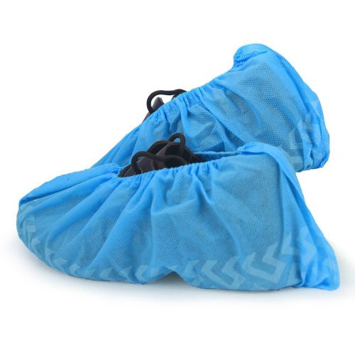 Cleaing disposable shoe covers non slip with tread pattern 100 piece blue for sale