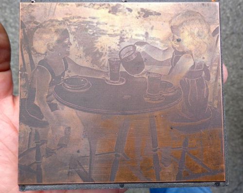 Great 1920s 30s Little Girls Tea/ Lemonade Party Printers Block,4 1/4&#034; x 4&#034;