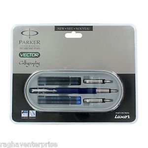 Parker Vector Standard Blue CT Calligraphy Fountain Pen Set Shipping  Free