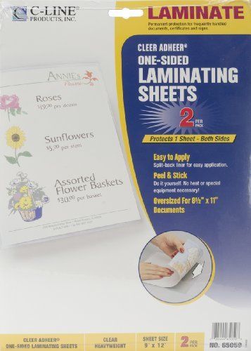 C-Line Heavyweight Cleer Adheer Laminating Film Sheets Clear 9 X 12&#034; Es 2 Per Ne