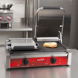 Panini sandwich grill commercial avantco p84 double grooved stainless steel3500w for sale