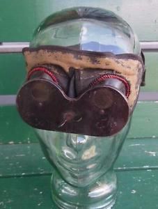 EARLY ANTIQUE LEATHER WELDING GOGGLES GLASSES STEAMPUNK HALLOWEEN