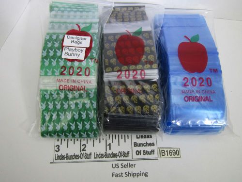 3 BAGS OF 100 2M 2X2 PLASTIC ZIP SEAL 1 PLAYBOY BUNNY 1 SKULLS 1 BLUE NEW B1690