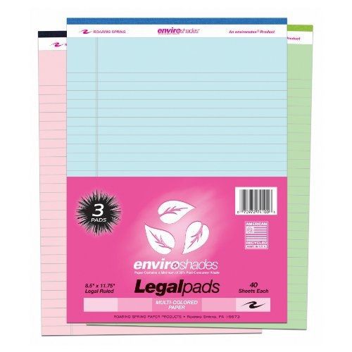 Roaring spring enviroshades 8.5&#034;x11.75&#034; assorted legal pad 3/pack for sale