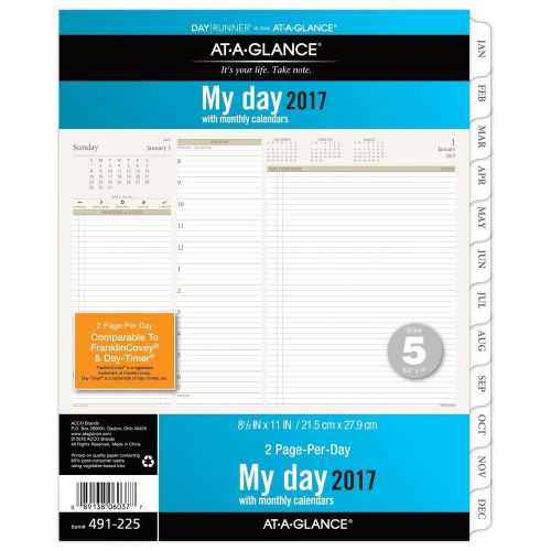 Day Runner Daily / Monthly Planner Refill 2017 2 Page Per Day 8-1/2 x 11&#034; Siz...