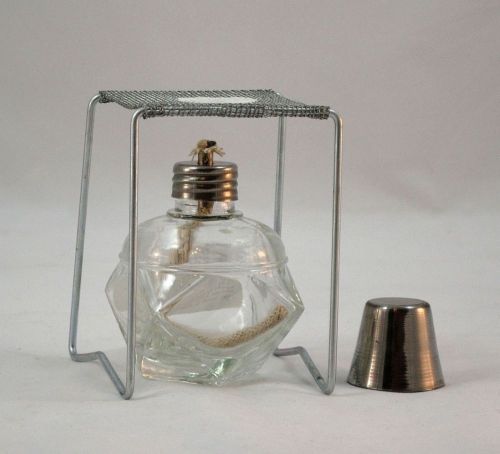 Angular glass alcohol burner  w/ wire stand w ceramic center for sale